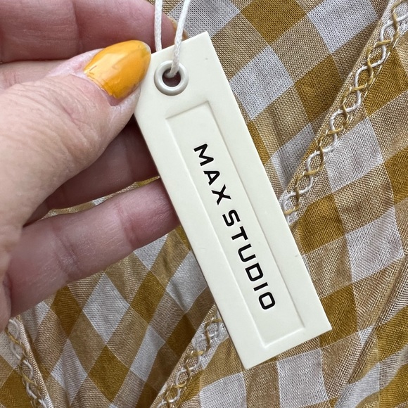 NWT MAX STUDIO Yellow Gingham Short Sleeve Pullover Top size Med - Picture 9 of 14